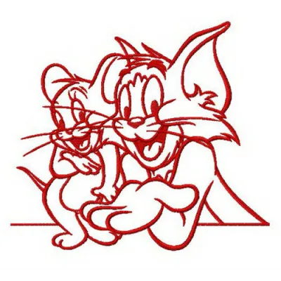 Tom and Jerry embroidery design featuring the iconic duo celebrating their friendship in a colorful stitched motif.