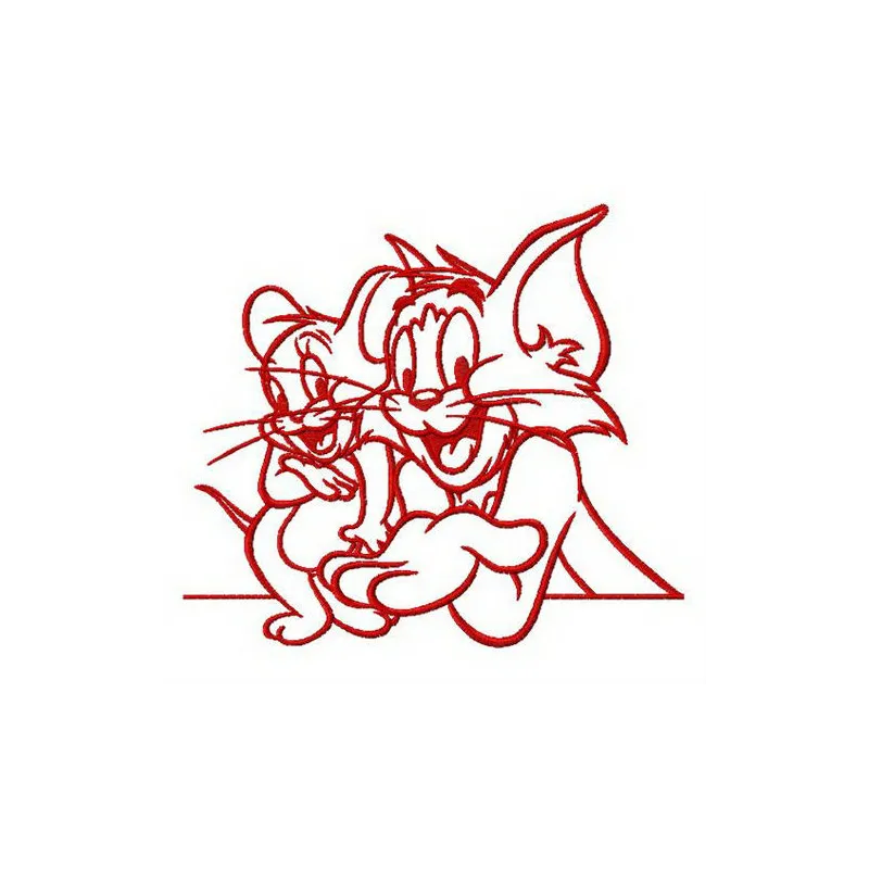 Tom and Jerry embroidery design featuring the iconic duo celebrating their friendship in a colorful stitched motif.