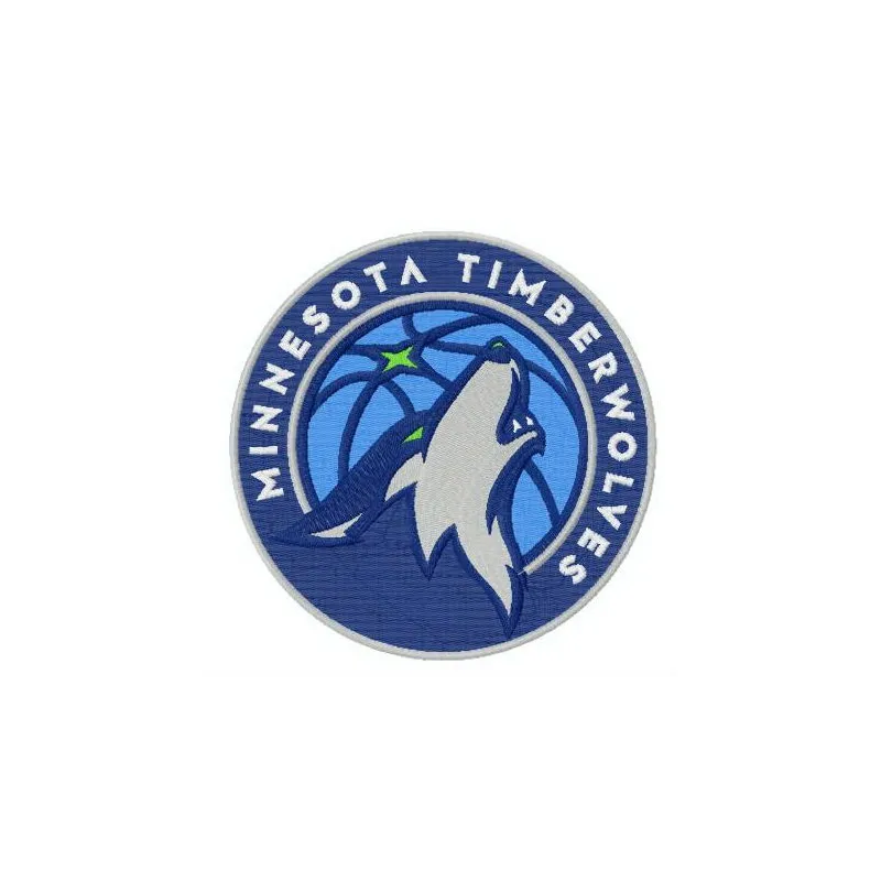 Minnesota Timberwolves logo embroidery design showcasing intricate stitching patterns for basketball enthusiasts.