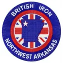 British Iron Northwest Arkansas logo embroidery design, a creative pattern for auto and moto enthusiasts.