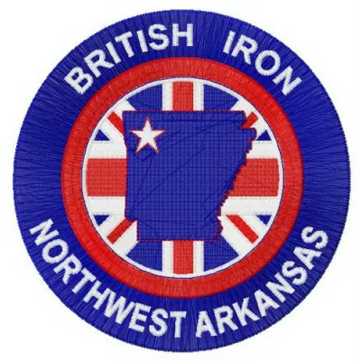 British Iron Northwest Arkansas logo embroidery design, a creative pattern for auto and moto enthusiasts.