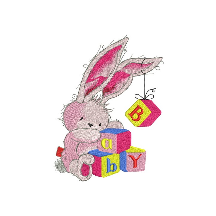 Bunny toy with BABY cubes embroidery design - Embroidery Design
