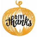 Preview of Pumpkin Give Thanks embroidery design featuring autumn leaves and festive lettering for seasonal projects.
