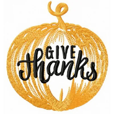Preview of Pumpkin Give Thanks embroidery design featuring autumn leaves and festive lettering for seasonal projects.