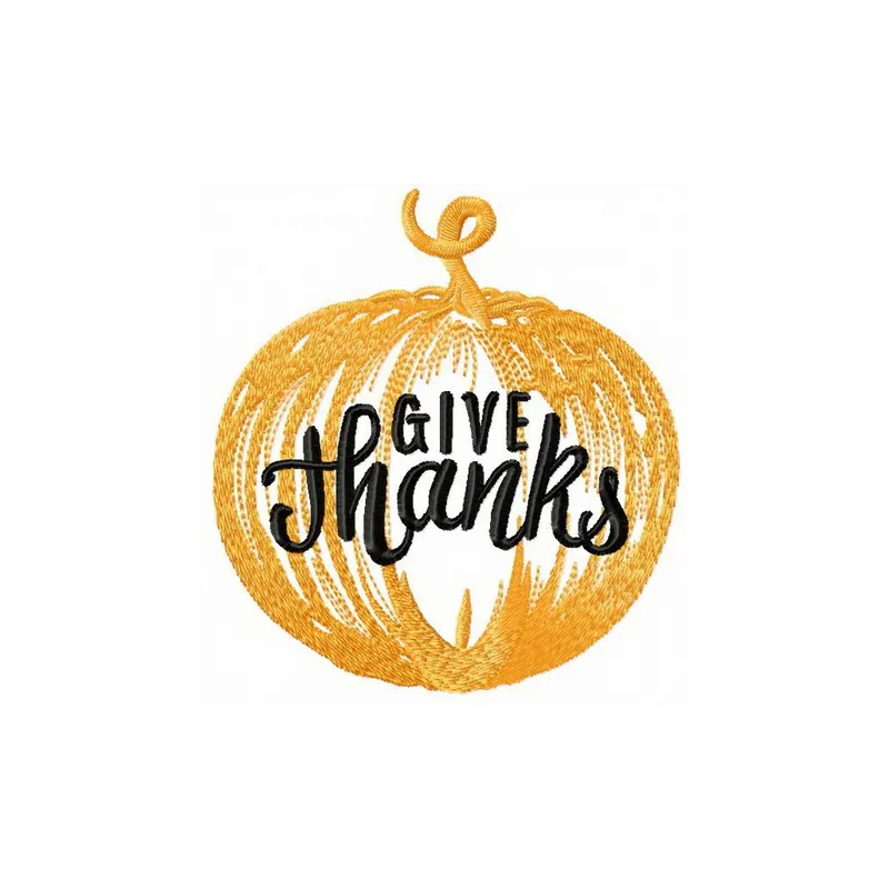 Preview of Pumpkin Give Thanks embroidery design featuring autumn leaves and festive lettering for seasonal projects.