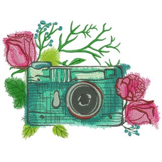 Camera and roses embroidery design - Embroidery Design