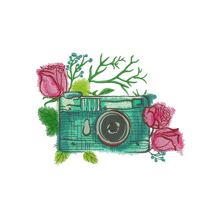 Camera and roses embroidery design - Embroidery Design