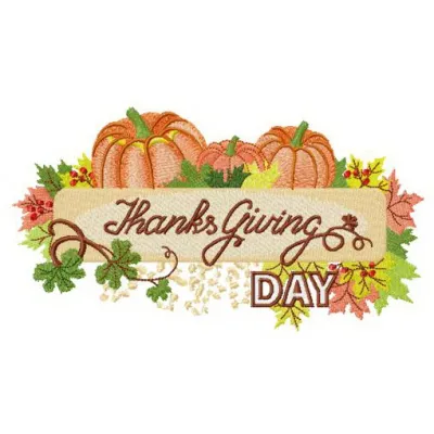 Thanksgiving Day decoration embroidery design featuring autumn motifs for festive stitching projects.