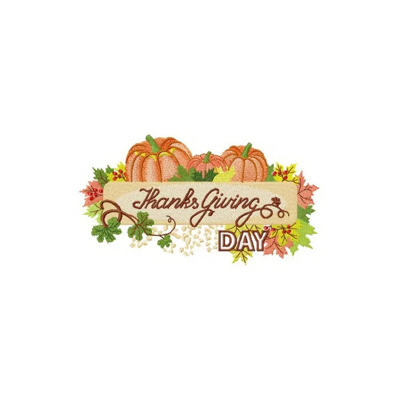 Thanksgiving Day decoration embroidery design featuring autumn motifs for festive stitching projects.