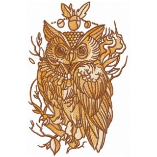 Wise owl on tree branch embroidery design - Embroidery Design