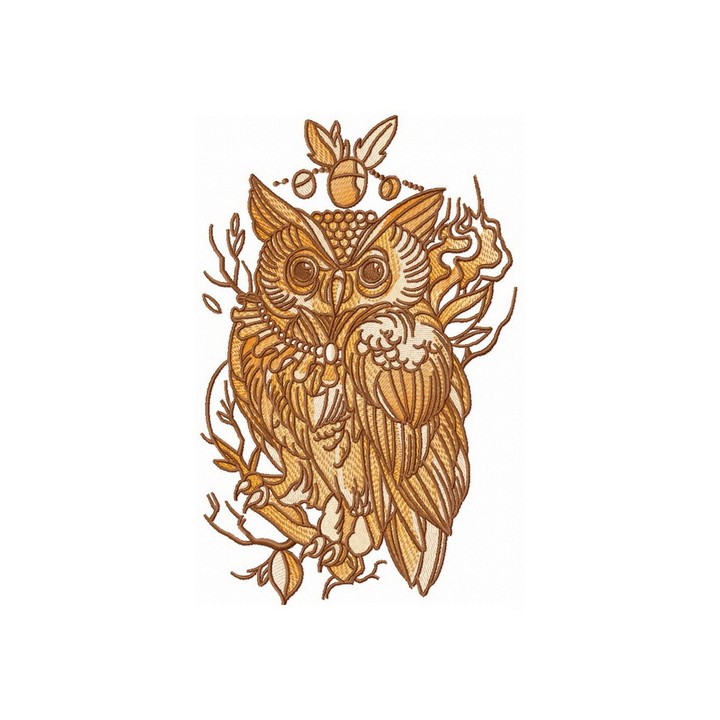 Wise owl on tree branch embroidery design - Embroidery Design