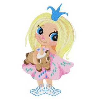 Little princess with unicorn toy embroidery design - Embroidery Design