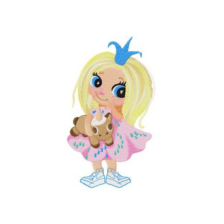 Little princess with unicorn toy embroidery design - Embroidery Design