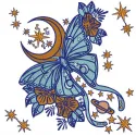 Preview of a space butterfly embroidery design showcasing vibrant colors and intricate stitching patterns.
