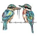 Embroidery design featuring a couple of shrikes, showcasing intricate details for creative projects.