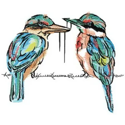 Embroidery design featuring a couple of shrikes, showcasing intricate details for creative projects.