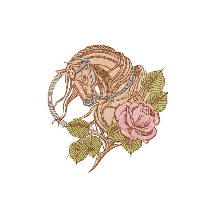 Tired horse and rose embroidery design - Embroidery Design