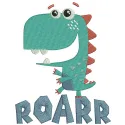 Roarr dinosaur embroidery design showcasing a playful dinosaur motif for creative stitching projects.