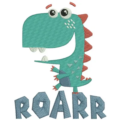 Roarr dinosaur embroidery design showcasing a playful dinosaur motif for creative stitching projects.