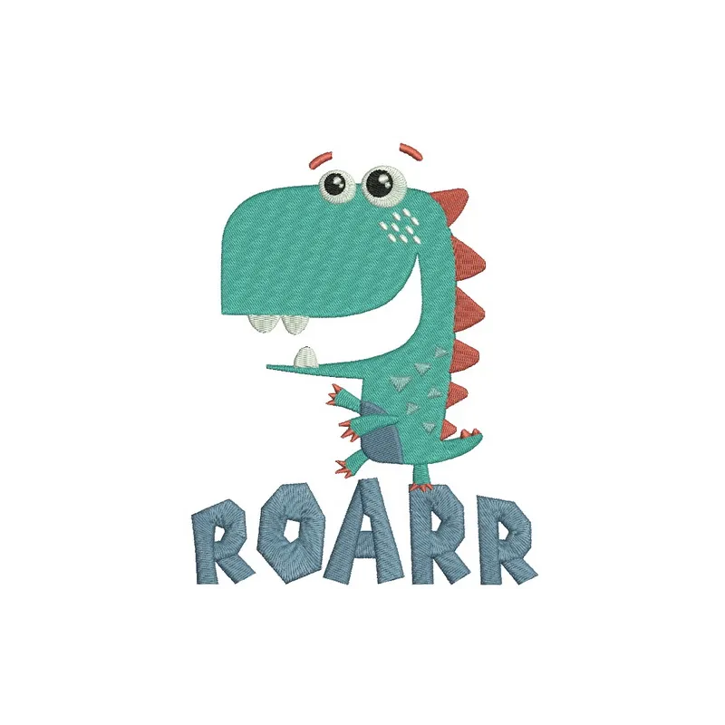 Roarr dinosaur embroidery design showcasing a playful dinosaur motif for creative stitching projects.