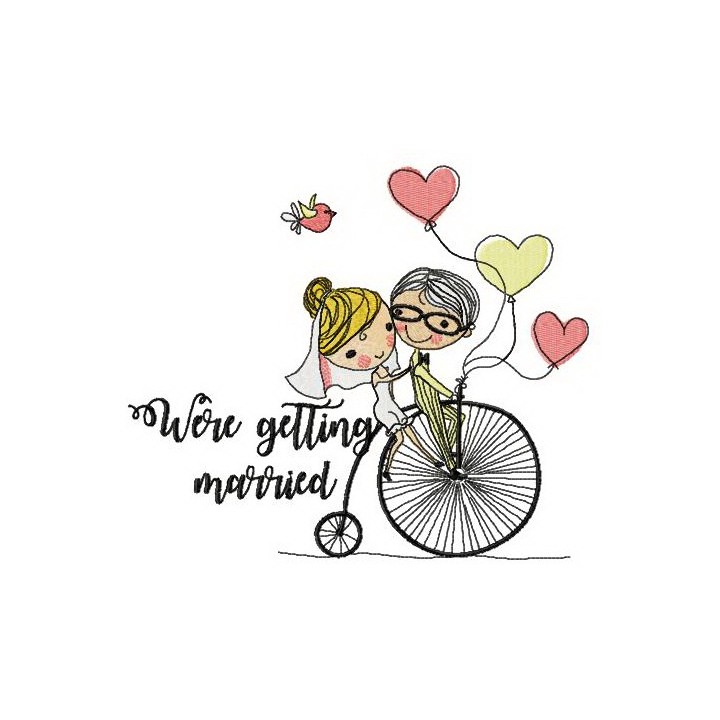 Just married on bike embroidery design - Embroidery Design