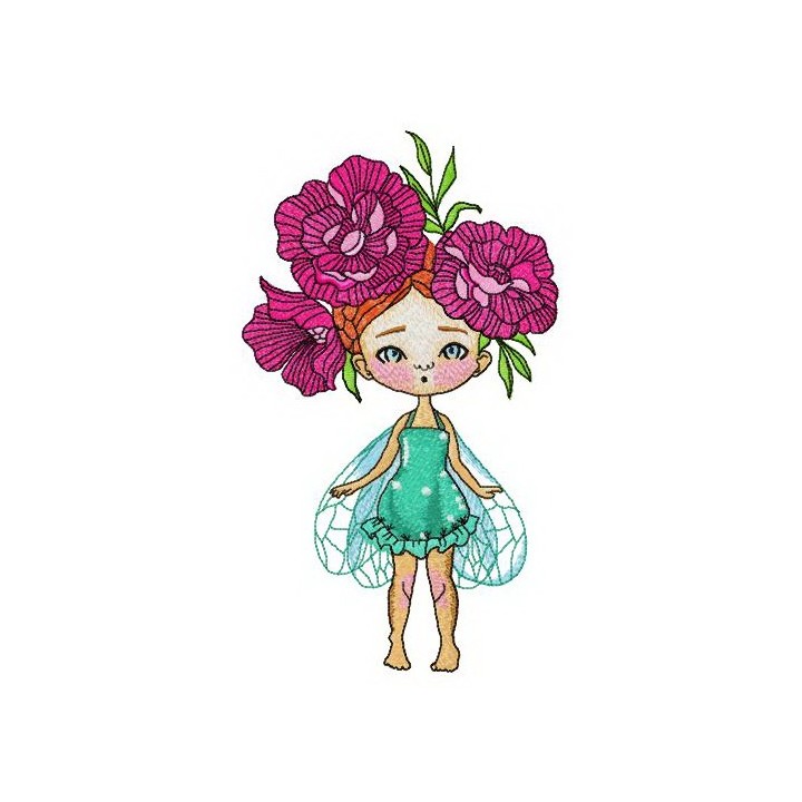 Fairy with peony wreath embroidery design - Embroidery Design