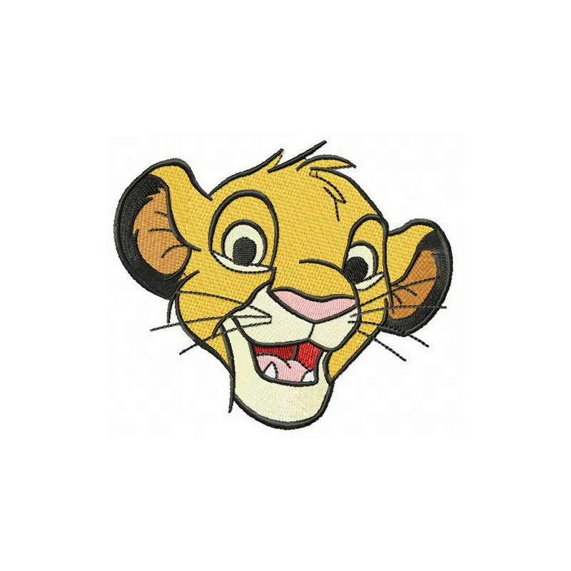 Adorable Simba embroidery design featuring a playful lion character from the Lion King, perfect for children's apparel.