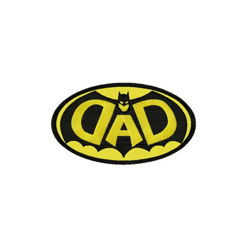 DAD Batman oval badge embroidery design featuring a classic superhero motif for creative stitching projects.