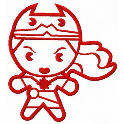 Small chibi Wonder Woman embroidery design showcasing a cute superhero motif for creative stitching projects.