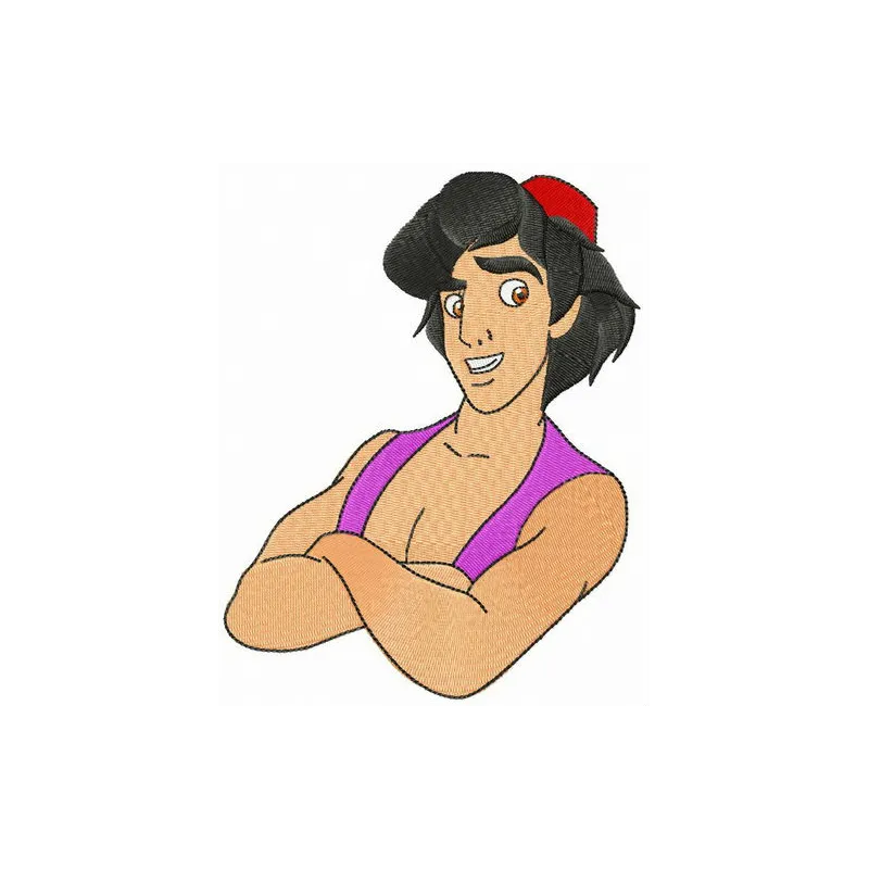 Brave Aladdin embroidery design showcasing a heroic figure from the beloved tale, ideal for various fabric projects.