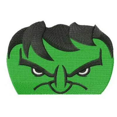 Angry Hulk's face embroidery design showcasing vibrant colors and intricate details for creative stitching projects.