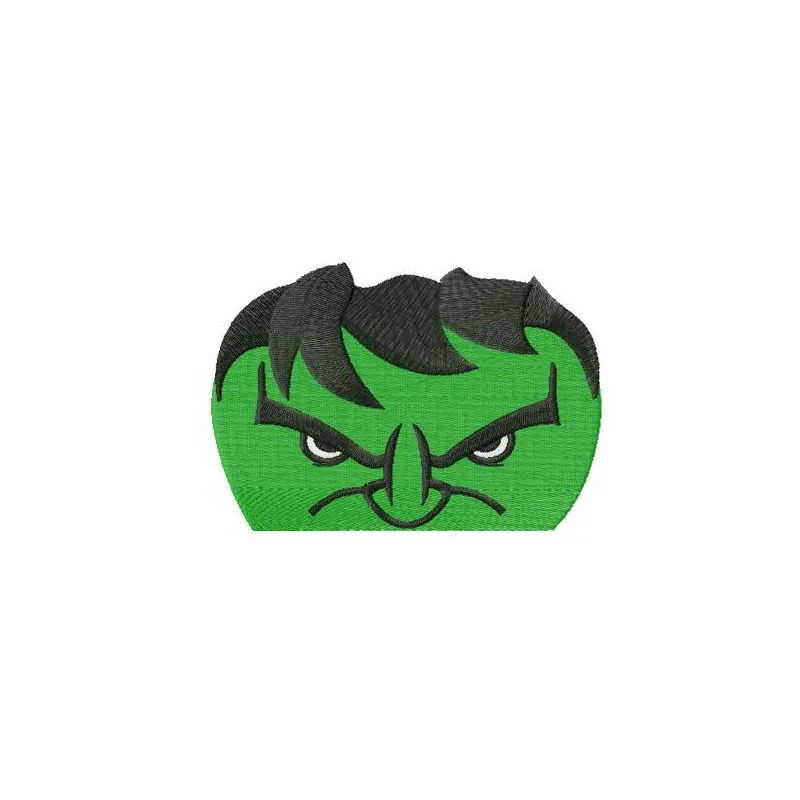 Angry Hulk's face embroidery design showcasing vibrant colors and intricate details for creative stitching projects.