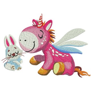 Dreamy unicorn and bunny embroidery design - Embroidery Design