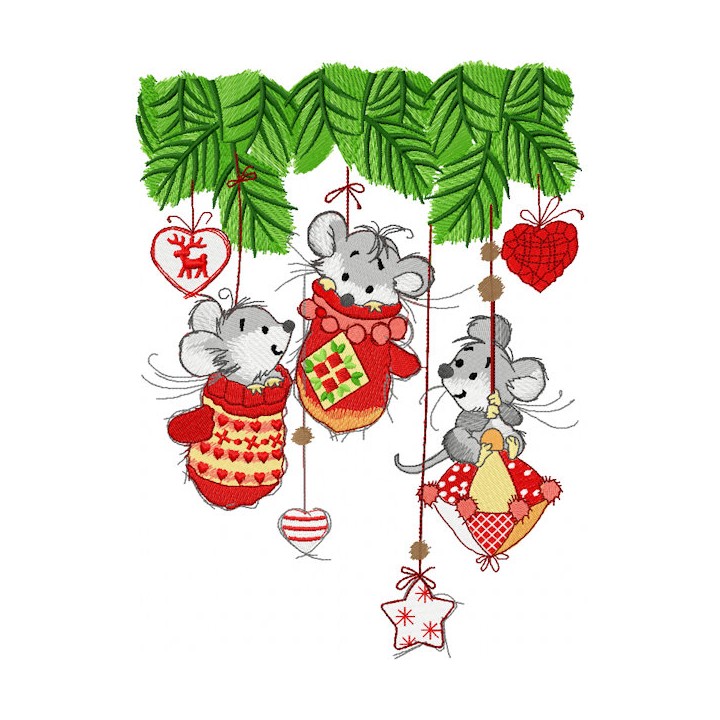 Christmas mice embroidery design - Embroidery Design