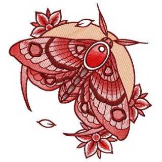 Night moth and flowers embroidery design - Embroidery Design