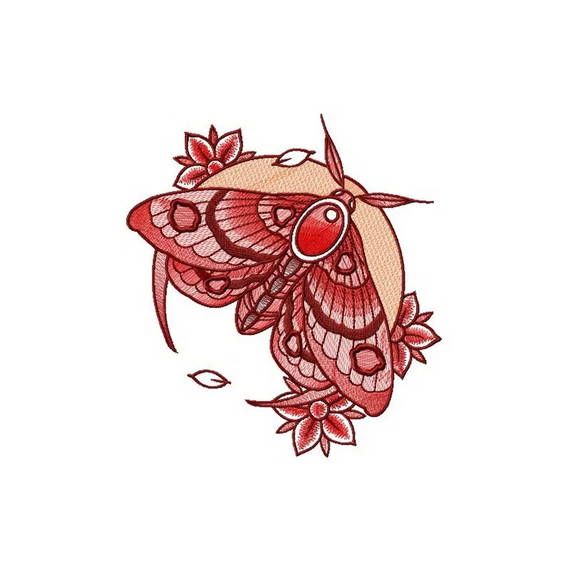 Night moth and flowers embroidery design showcasing intricate stitching patterns for nature-themed projects.