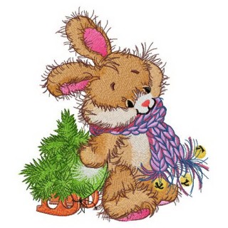 Adorable bunny with tiny fir tree embroidery design - Embroidery Design