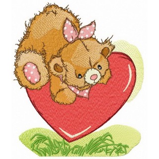 Cute bear on meadow embroidery design - Embroidery Design
