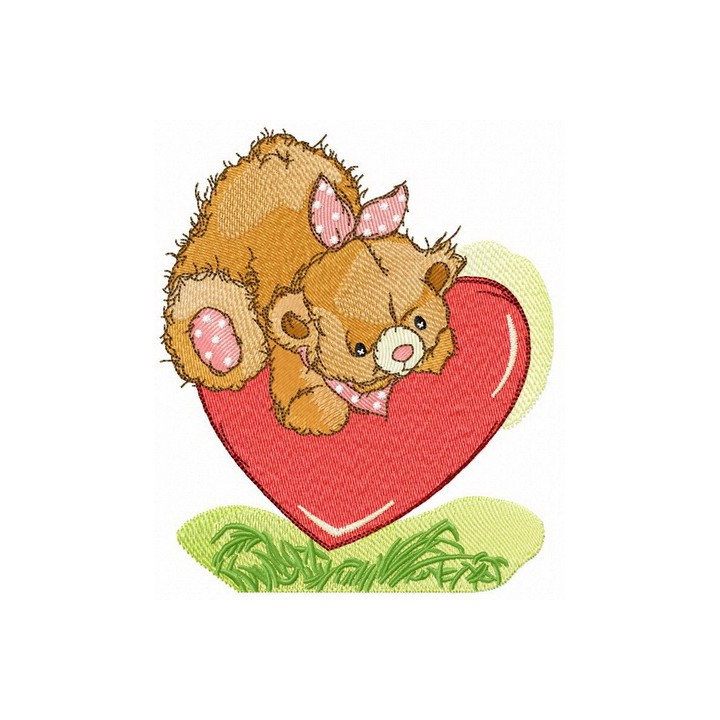 Cute bear on meadow embroidery design - Embroidery Design