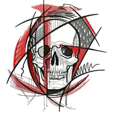 Geometry of Death embroidery design featuring intricate skull and bones patterns for creative stitching projects.