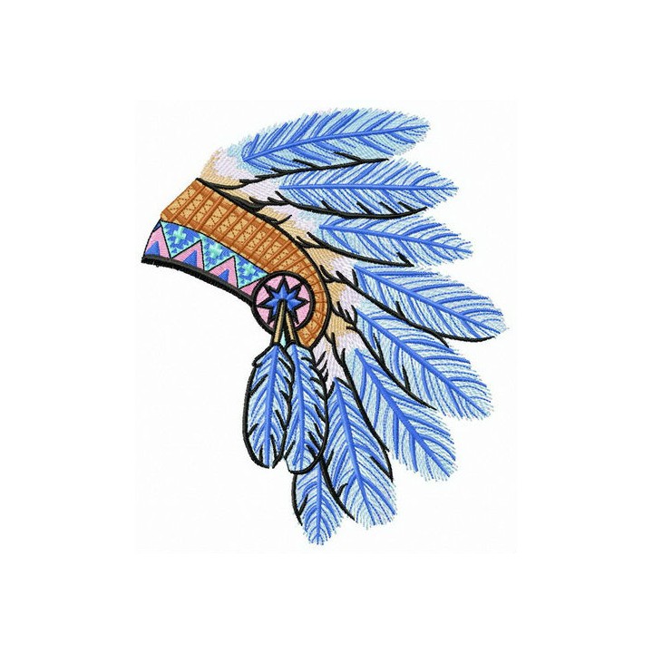 Warbonnet from blue feathers embroidery design - Embroidery Design