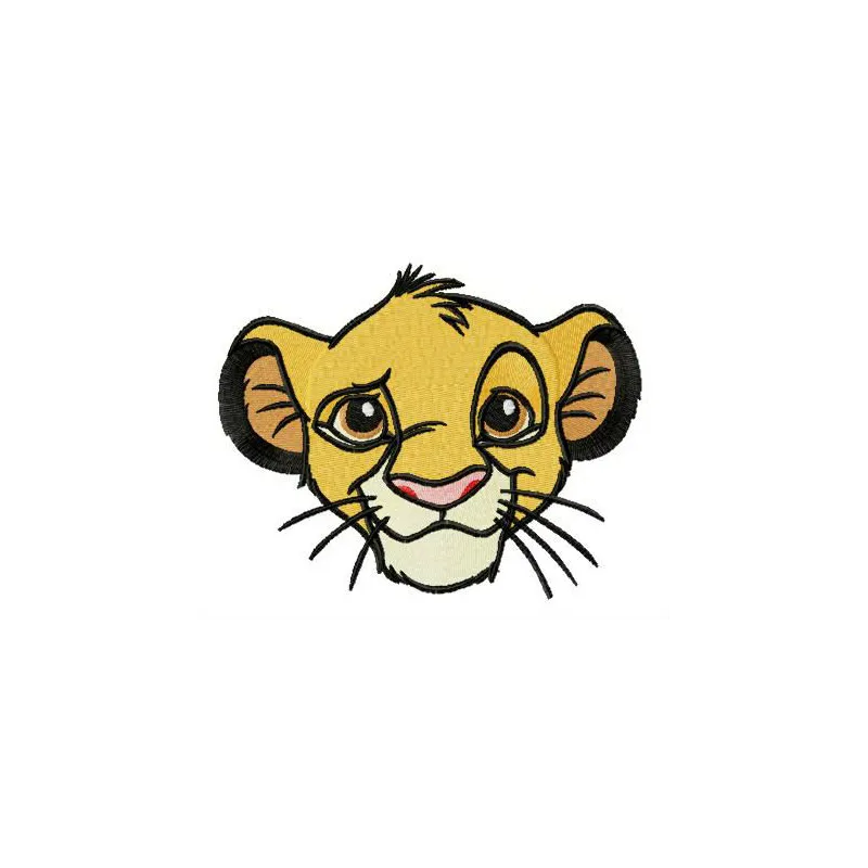 Young Simba muzzle embroidery design from The Lion King, showcasing a cute and playful stitched motif.