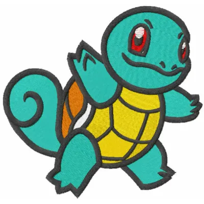 Squirtle embroidery design showcasing a cute Pokémon character, ideal for stitching on t-shirts and hoodies.