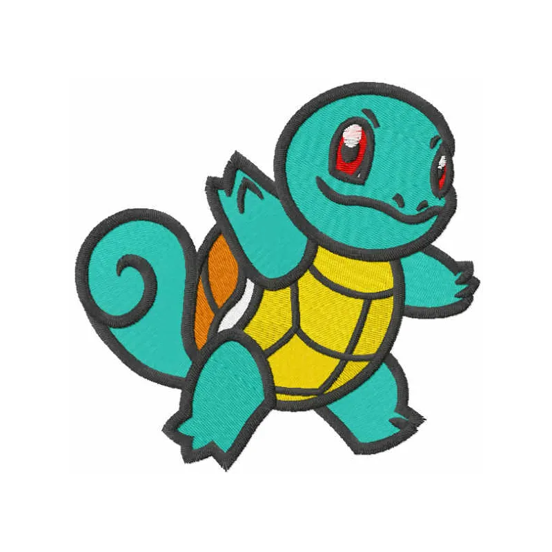 Squirtle embroidery design showcasing a cute Pokémon character, ideal for stitching on t-shirts and hoodies.