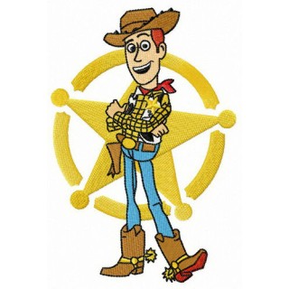 Woody in front of sheriff star embroidery design - Embroidery Design