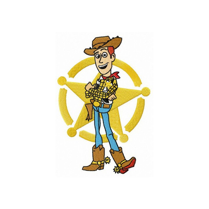 Woody in front of sheriff star embroidery design - Embroidery Design