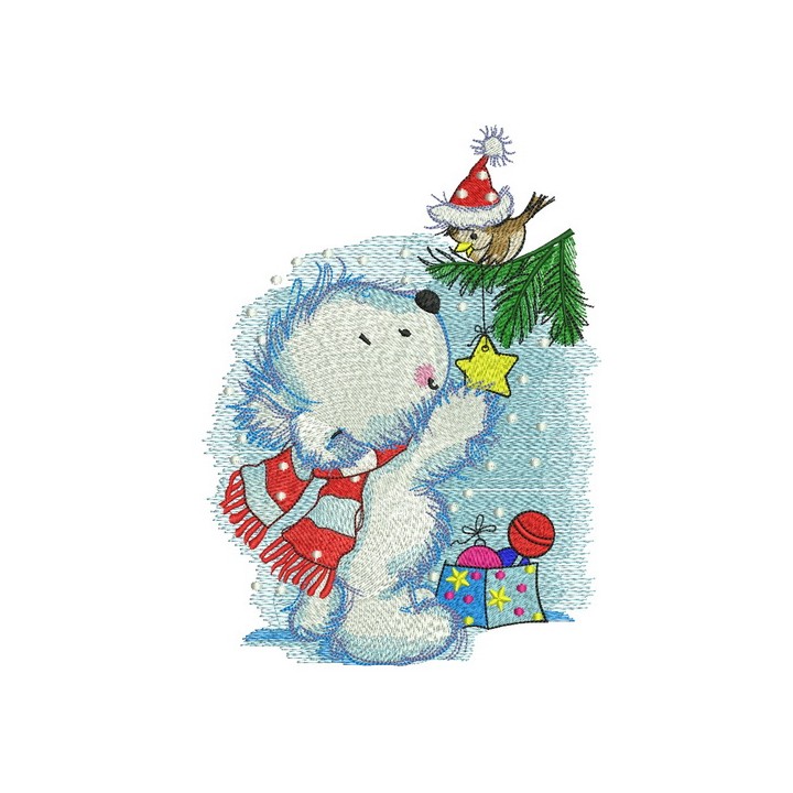 Polar bear decorates New Year tree embroidery design - Embroidery Design