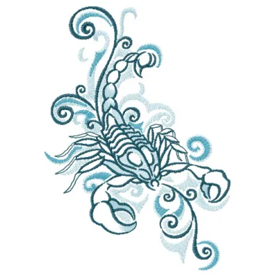 Scorpion spirit embroidery design showcasing intricate stitching patterns, perfect for bug-themed projects.