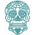 Swirl skull embroidery design showcasing intricate details, ideal for embellishing t-shirts and accessories.