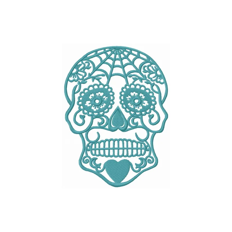 Swirl skull embroidery design showcasing intricate details, ideal for embellishing t-shirts and accessories.